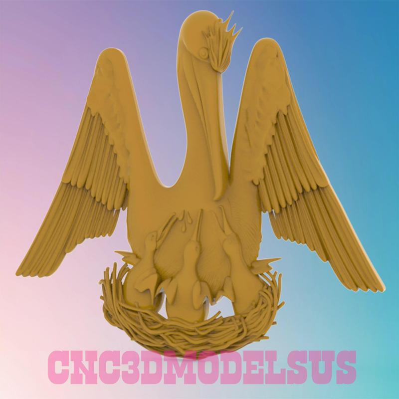 Pelican in nests 3D MODEL STL FILE FOR CNC ROUTER LASER