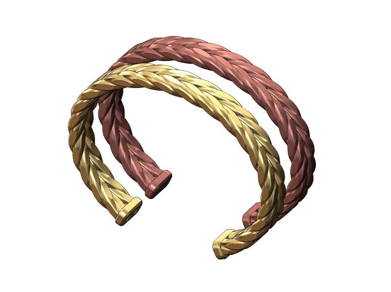 Double row Faceted braided wire cuff bracelet 3D print model
