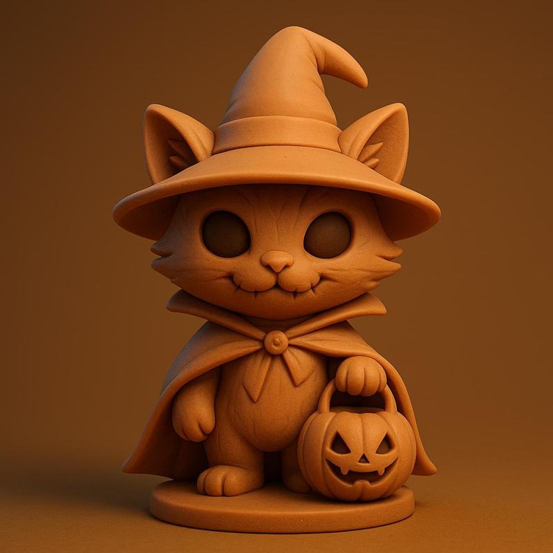Cat in Witch Costume with Pumpkin