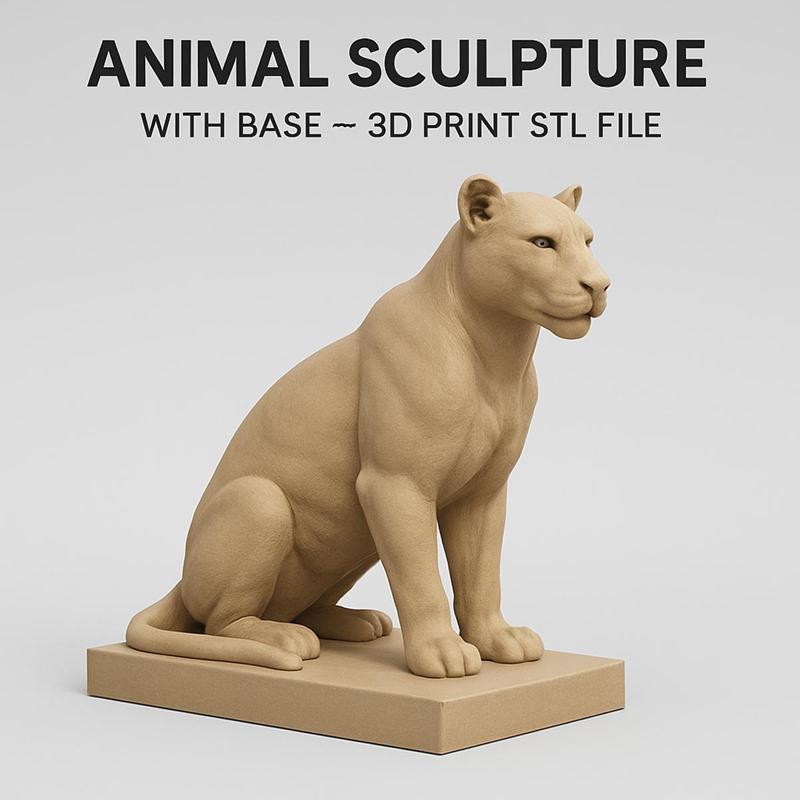 Sitting Lioness Sculpture – 3D Print STL File