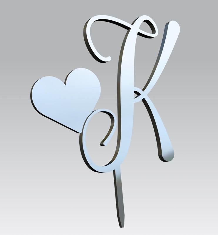Letter K - Cake Topper with Heart