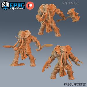 Elephant Folk Barbarian Set ‧ DnD Miniature ‧ Tabletop Miniatures ‧ Gaming Monster ‧ 3D Model ‧ RPG ‧ DnDminis ‧ STL FILE
