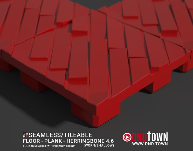 3D Modular Dungeon Tile: Floor - Plank - Herringbone 4.6 (WORN/SHALLOW) - DnD Town Minis (www.dnd.town)