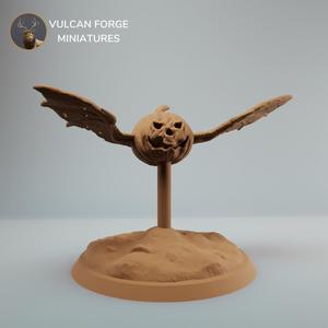 Scary Flying Pumpkin with bat wings dnd miniature - pre supported
