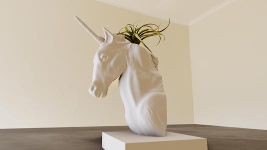 unicorn head bust planter pot flower vase stl