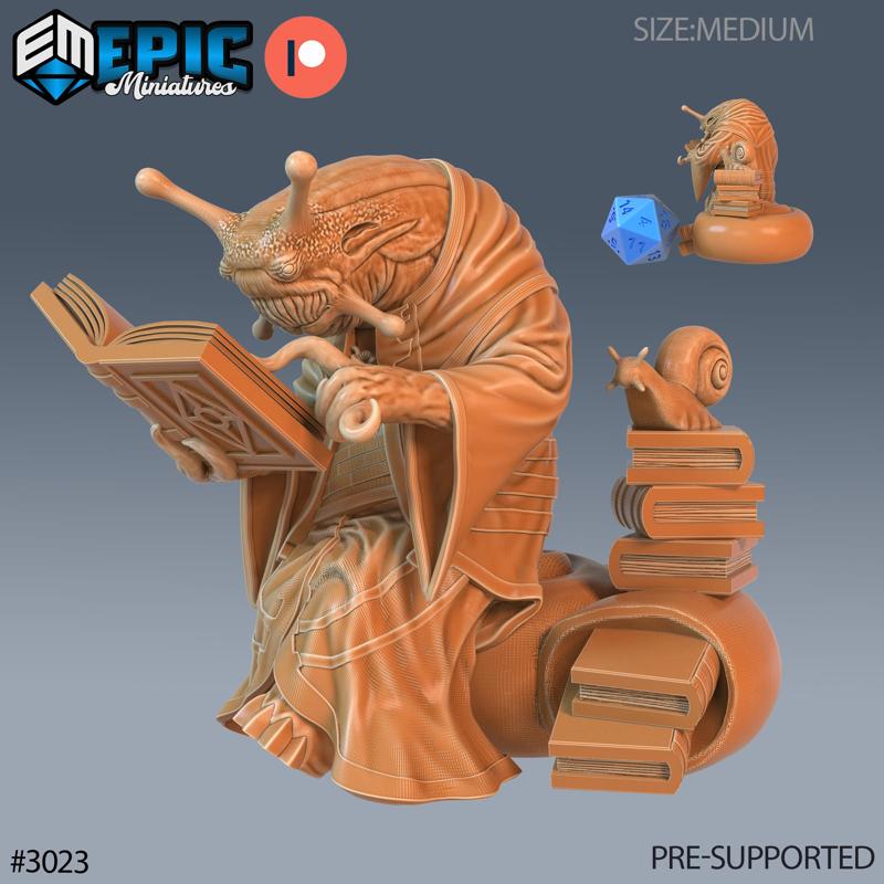 Snail Mage Reading ‧ DnD Miniature ‧ Tabletop Miniatures ‧ Gaming Monster ‧ 3D Model ‧ RPG ‧ DnDminis ‧ STL FILE