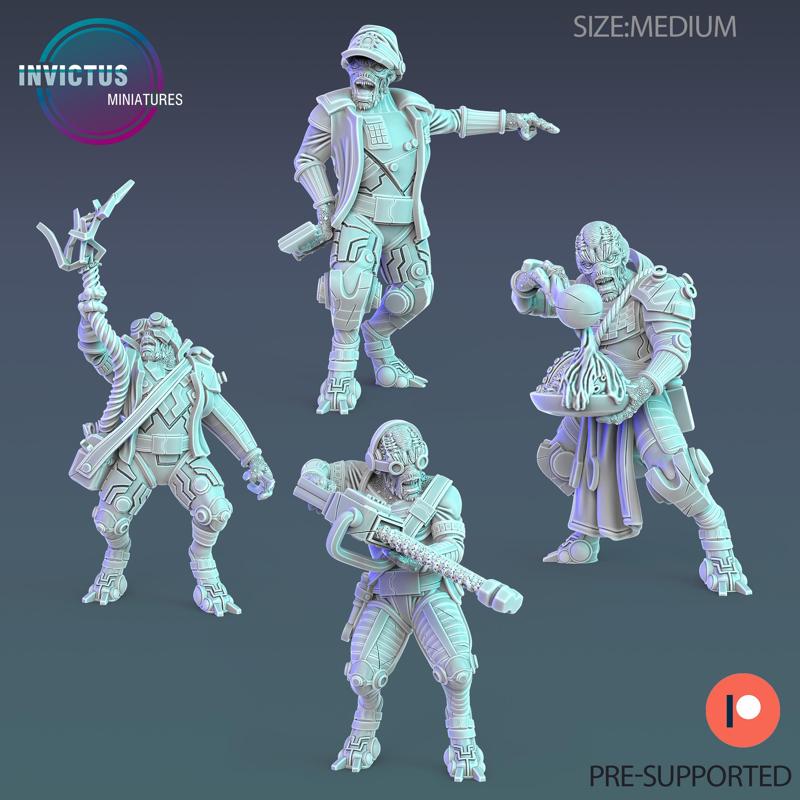 Alien Worker Team A ‧ Sci-Fi Miniature ‧ Wargame Miniatures ‧ Tabletop 3D Model ‧ RPG Miniature ‧ Cyberpunk Construct ‧ Steampunk War Machine ‧ STL FILE
