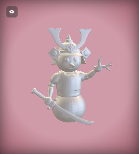 Samurai Snowman 3D Printable Figure: A Festive Warrior