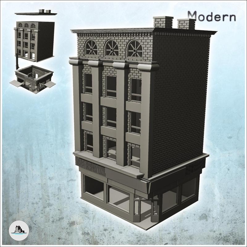 Brick corner building with first floor store and arched windows (12) - Cold Era Modern Warfare Conflict World War 3