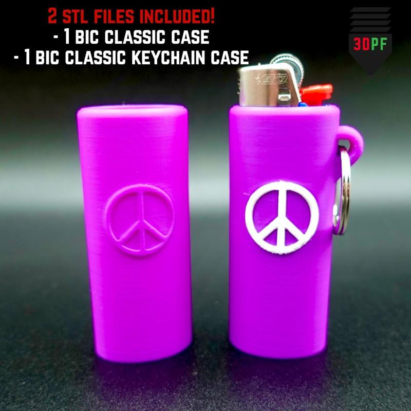 Bic Classic Lighter Case + Keychain (Peace Sign)