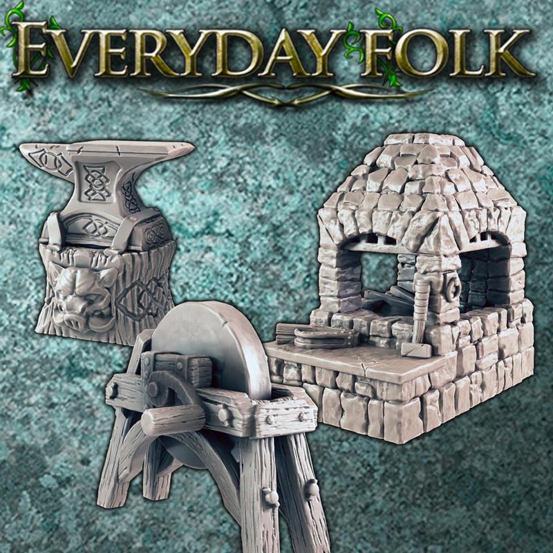 Blacksmith Forge, Anvil, and Grindstone - Everyday Folk