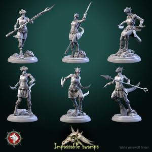 Lizardfolk woman lizard warriors set 6 miniatures 32mm pre-supported
