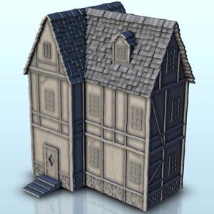 Medieval house with floor and entrance stair 6 - Medieval Dark Age scenery terrain wargame