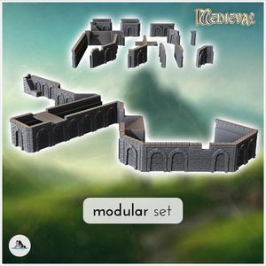 Modular stone dock set with wooden doors (21) - Medieval Gothic Feudal Old Archaic Saga 28mm 15mm RPG