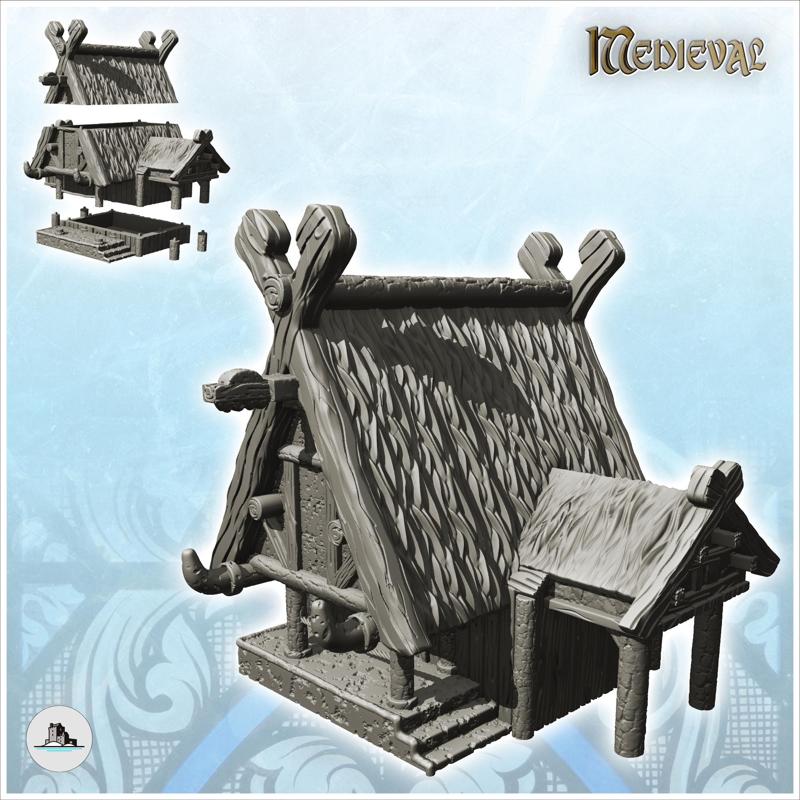 Medieval building with undercroft entrance and stone terrace (3) - Medieval Fantasy Magic Feudal Old Archaic Saga 28mm 15mm