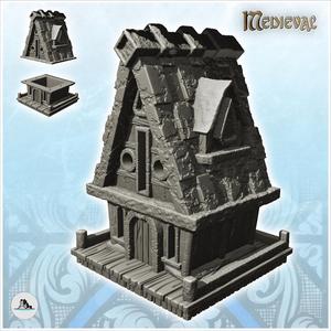 Medieval house with high roof on wooden platform (6) - Medieval Fantasy Magic Feudal Old Archaic Saga 28mm 15mm