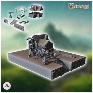 Medieval shipbuilding workshop with wooden boat parts under construction (17) - Medieval Gothic Feudal Old Archaic Saga 28mm 15mm RPG