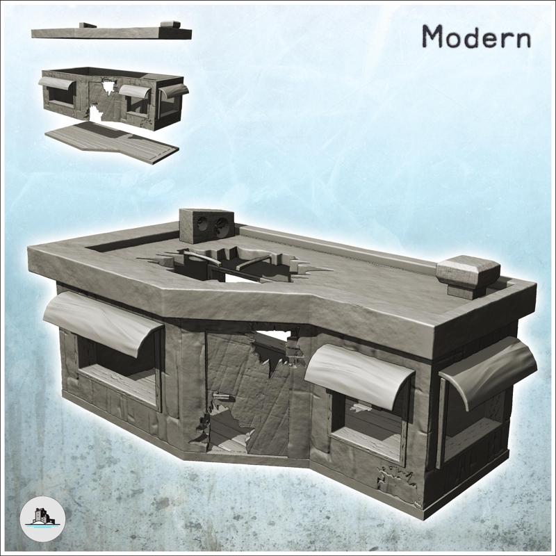 Modern store with damaged roof and awning over windows (4) - Cold Era Modern Warfare Conflict World War 3 RPG  Post-apo