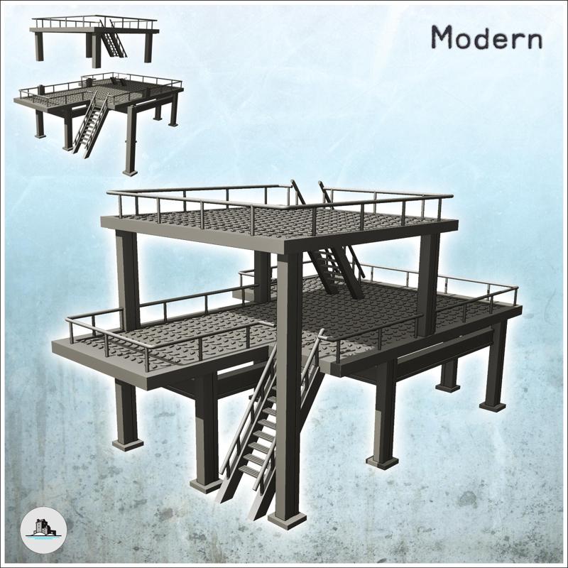Modern Metal Industrial Platform with Floor and Stairs (32) - Modern WW2 WW1 World War Diaroma Wargaming RPG Mini Hobby