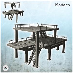 Modern Metal Industrial Platform with Floor and Stairs (32) - Modern WW2 WW1 World War Diaroma Wargaming RPG Mini Hobby