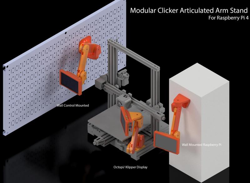 Raspberry Pi 4 Modular Clicker Articulated Arm Stand