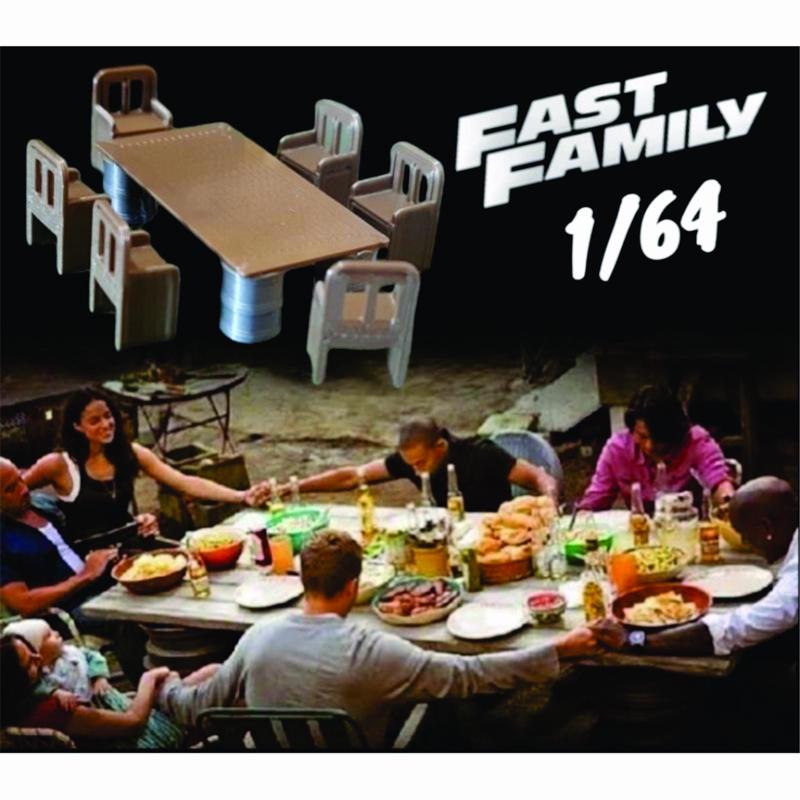 Fast and Furious Family Table Barbecue Table and Chairs Diorama Hot-wheels scale