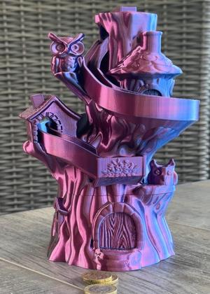 OWL TREE TOWER FOR COINS, PIGGY BANK, FANTASY MONEY BOX WITH SLIDE