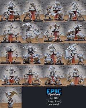 Savage Attack Set ‧ DnD Miniature ‧ Tabletop Miniatures ‧ Gaming Monster ‧ 3D Model ‧ RPG ‧ DnDminis ‧ STL FILE