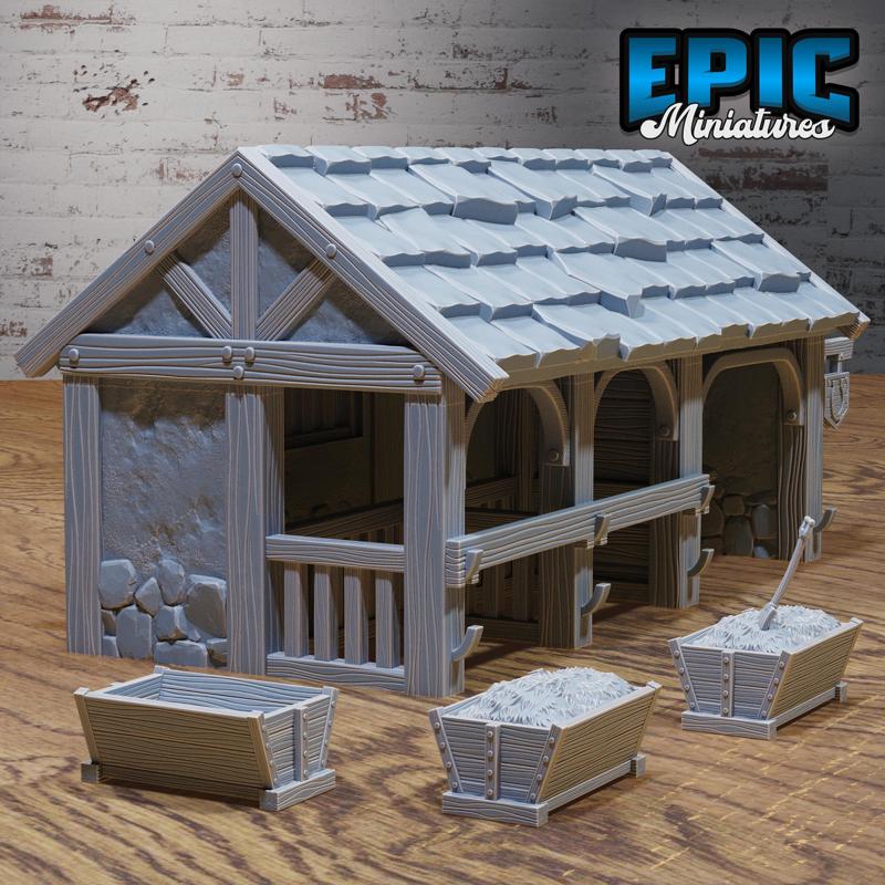 Horse Stable ‧ DnD Miniature ‧ Tabletop Miniatures ‧ Gaming Monster ‧ 3D Model ‧ RPG ‧ DnDminis ‧ STL FILE