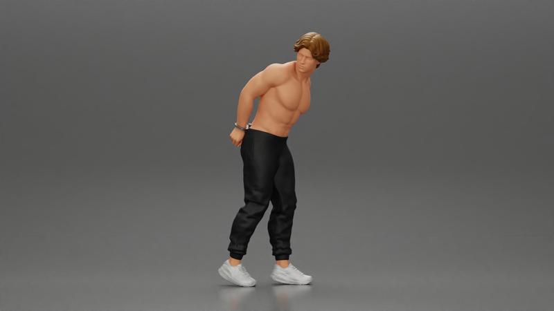 Criminal in Handcuffs man walking with policeman