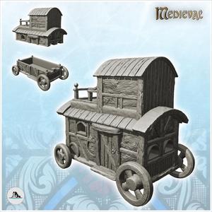Half-timbered caravan on wheels with rope terrace (9) - Medieval Gothic Feudal Old Archaic Saga 28mm 15mm