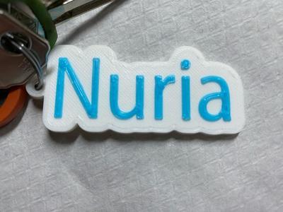 Llavero nombre Nuria de dos colores / Key ring with the name Nuria in two colors