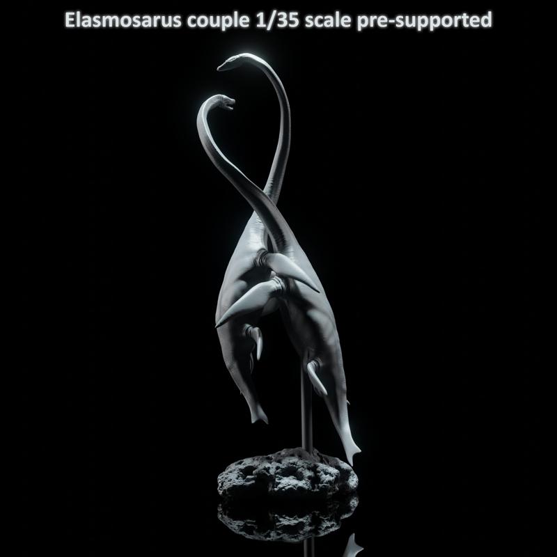 Elasmosaurus couple 1-35 scale pre-supported marine reptile