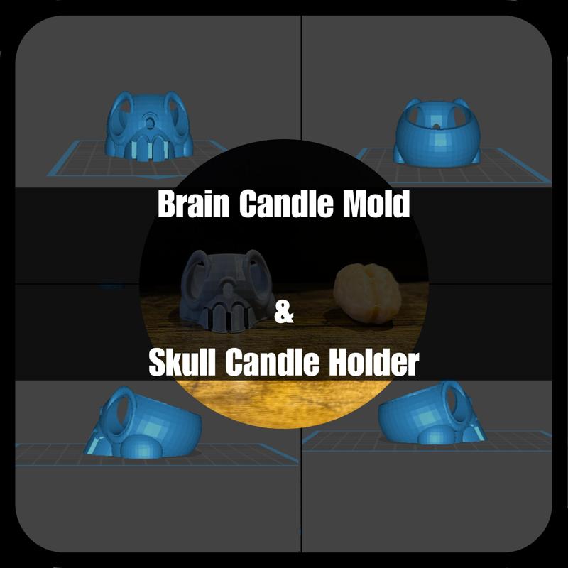 Skull Candle Holder with Brain Mold Set - 3D Printable STL Files