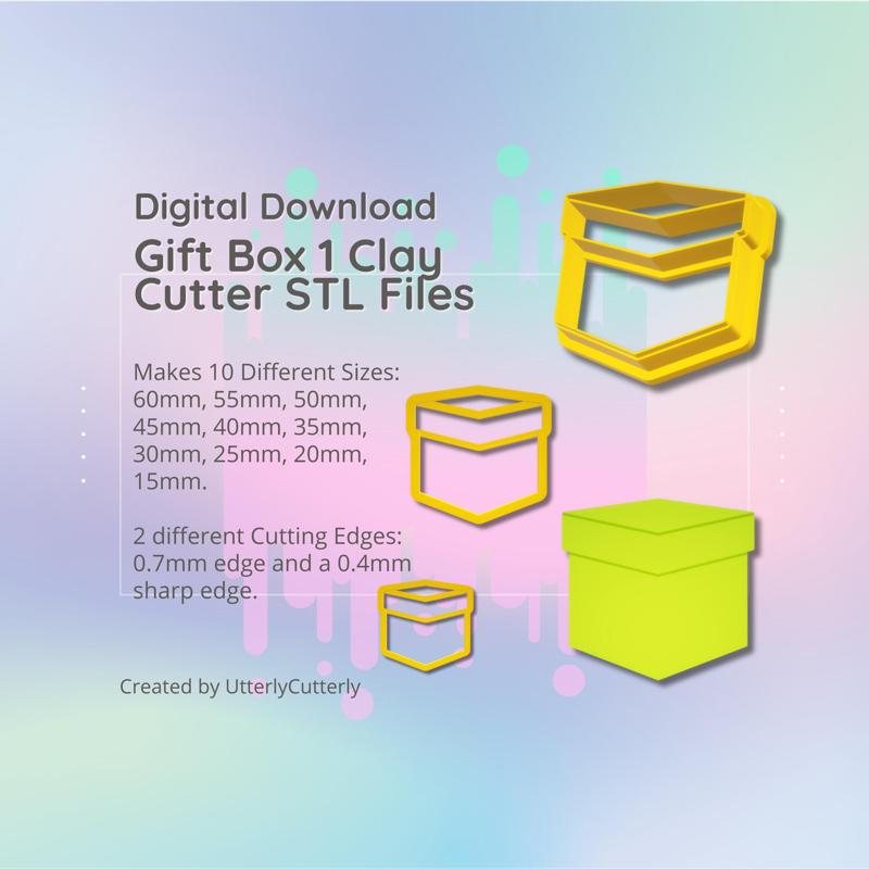 Clay Cutter STL File - Gift Box 1 - Christmas Present Earring Digital File Download- 10 sizes and 2 Cutter Versions, cookie cutter
