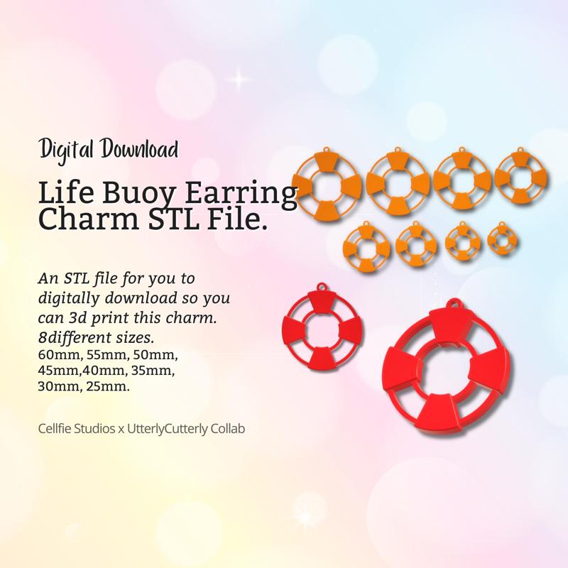 Lifebuoy Earring Charm STL File - Digital Download -8 Sizes- Necklace Earring Keyring Modern Design