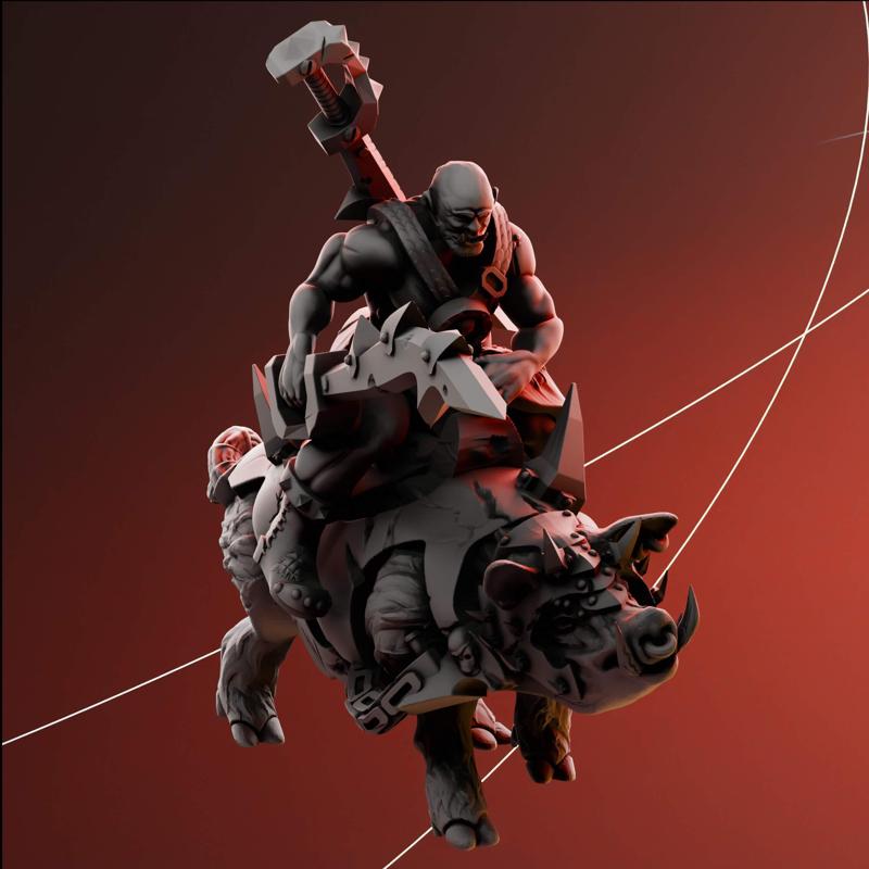 Orc war boss riding a war boar - fantasy tabletop miniature