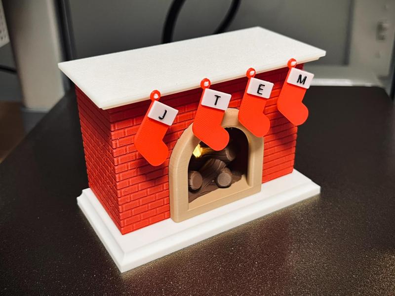 Christmas Fireplace with Customizable Stockings 