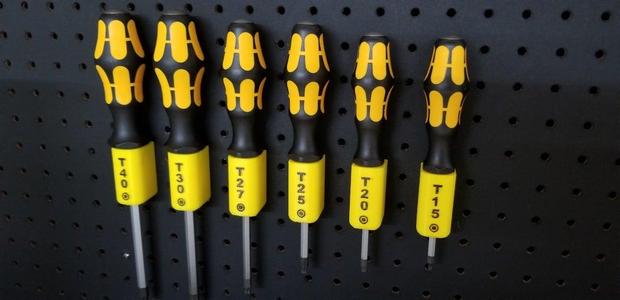 Wera 977 series Torx driver pegboard mounts - T15 thru T40