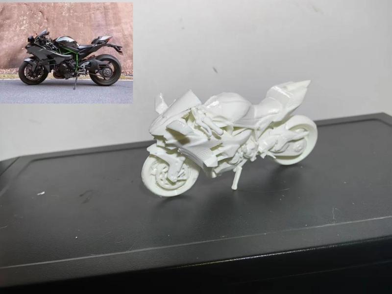 Kawasaki Ninja H2R motorcycle, a land-based aircraft, ultra-fine details, deeply replicated miniature version