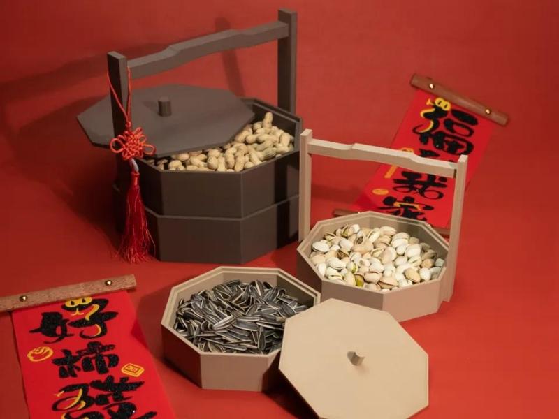 Octagonal Tea-Decorated Carrying Box (New Year's Goods Storage)