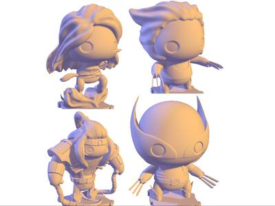 Q-cute Marvel Avengers 4-piece Dark Phoenix Red Omega Wolverine Keychain Figurine 3D printing model