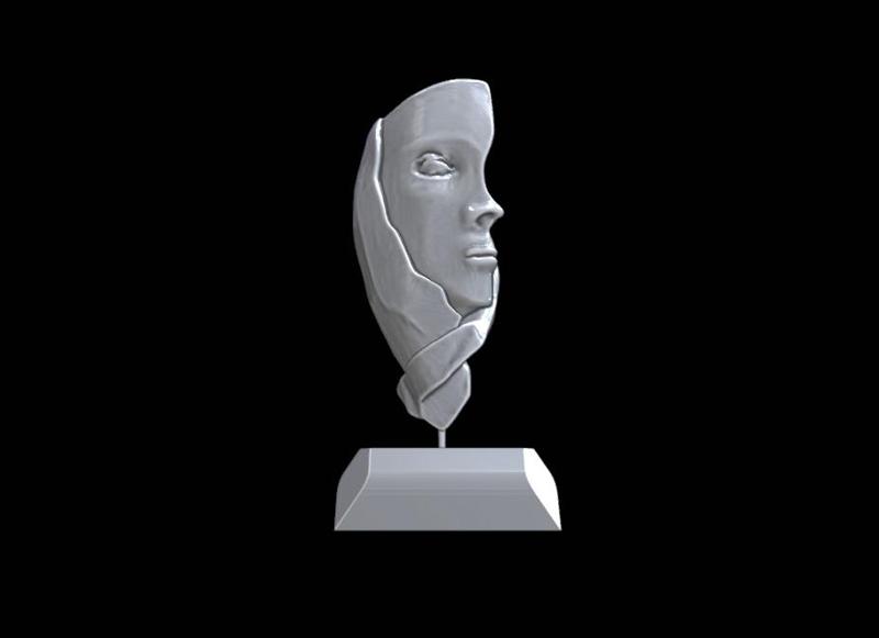 Fragmented Face Emerging from Stone – I451 Gift Bust Figure Unique & Detailed 3D Print Model