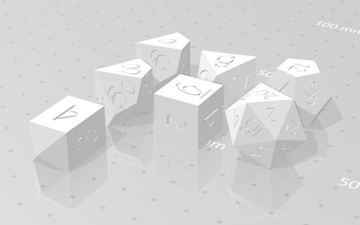 Polyset Dice (Sharp Edges) - Fantasy Elf Font - D4 Crystal, D6, D8, D10, D12, D% Horizontal, D20