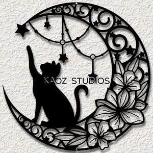 cat wall art moon wall decor crystal stars space fantasy decoration .stl
