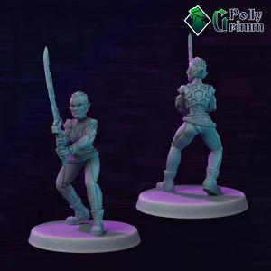 Cyberpunk sci-fi tabletop miniature. Human street samurai