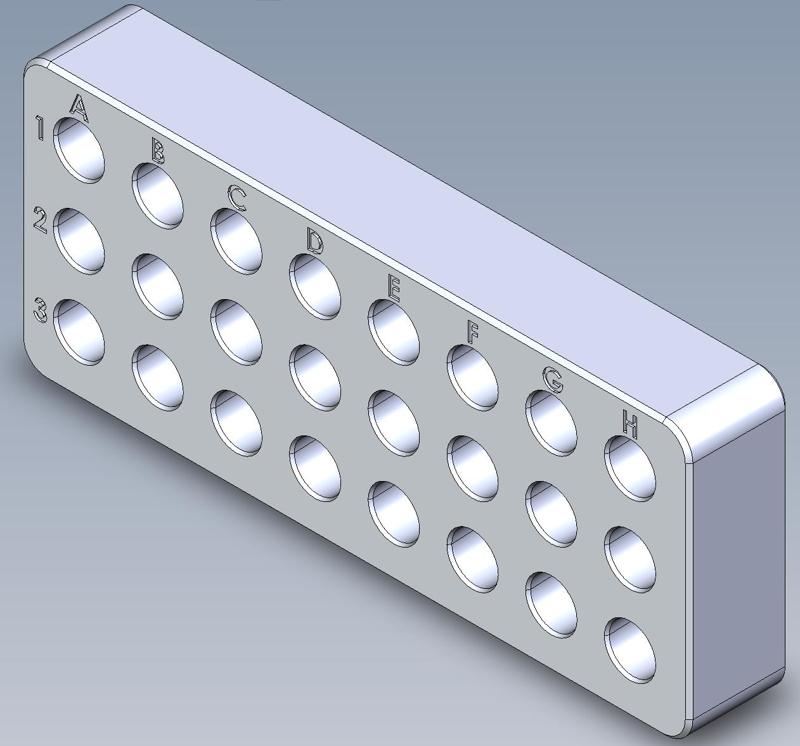 FACS Tube Holder 12mmx70mm Tubes 3x8 Tubes with embossed text