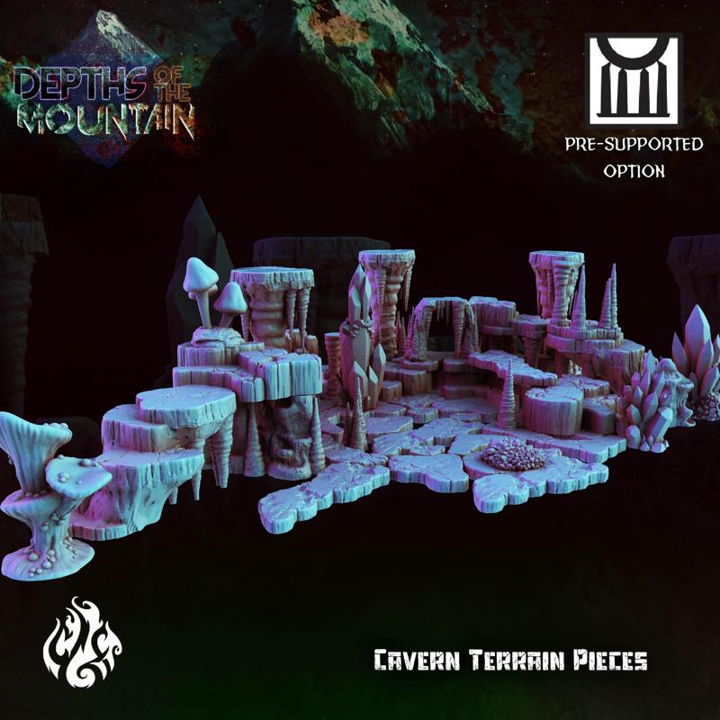Cavern Terrain Pieces, Resin and FDM pre-supported version included!
