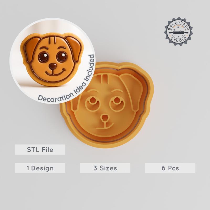 Smirk Dog Shape Cutter & Stamp Set, Cookie & Fondant Molds, Animal Grinning, 3 Sizes, 6 Pieces PRODUCT_893