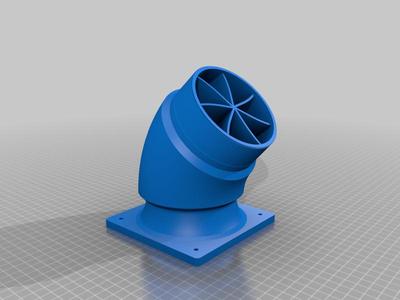 120 mm Case Fan to 4 Inch 45º elbow duct with internal fins (REMIX)